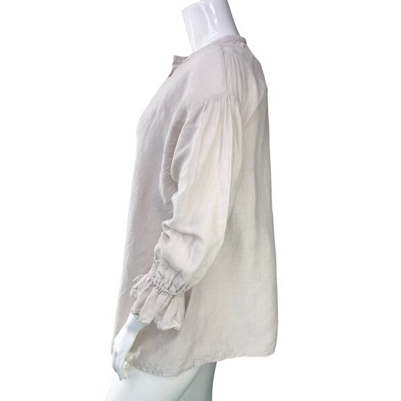 Nest Robe Womens Size OS One Size Blouse Button Up Band Collar Linen Ruched Cuff - Picture 5 of 16